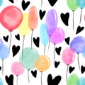 Watercolor festive balloons seamless birthday cartoon pattern for wrapping and kids clothes print and fabrics Royalty Free Stock Photo