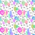 Watercolor festive balloons seamless birthday cartoon pattern for wrapping and kids clothes print and fabrics Royalty Free Stock Photo