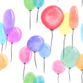 Watercolor festive balloons seamless birthday cartoon pattern for wrapping and kids clothes print and fabrics Royalty Free Stock Photo