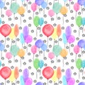 Watercolor festive balloons seamless birthday cartoon pattern for wrapping and kids clothes print and fabrics Royalty Free Stock Photo