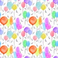 Watercolor festive balloons seamless birthday cartoon pattern for wrapping and kids clothes print and fabrics Royalty Free Stock Photo