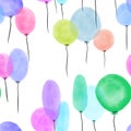 Watercolor festive balloons seamless birthday cartoon pattern for wrapping and kids clothes print and fabrics Royalty Free Stock Photo