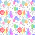 Watercolor festive balloons seamless birthday cartoon pattern for wrapping and kids clothes print and fabrics Royalty Free Stock Photo