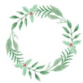 Watercolor Festive Winter Christmas Wreath Holly Berry Garland