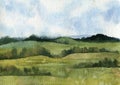 Watercolor field landscape