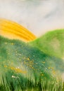 Watercolor field and meadows background, noetic style