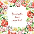 Watercolor filling food frame