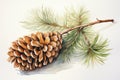 watercolor fir cone Watercolor pine cone Hand painted pine branch with cone Royalty Free Stock Photo