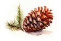 watercolor fir cone Watercolor pine cone Hand painted pine branch with cone Royalty Free Stock Photo