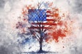 Watercolor Flag Tree: Paint a watercolor American flag as the background