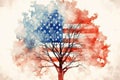 Watercolor Flag Tree: Paint a watercolor American flag as the background