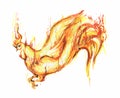 Watercolor flame rooster.