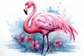 watercolor Flamingo watercolor pink flamingo in splashes Tropical exotic bird rose flamingo