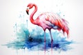 watercolor Flamingo watercolor pink flamingo in splashes Tropical exotic bird rose flamingo