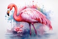 watercolor Flamingo watercolor pink flamingo in splashes Tropical exotic bird rose flamingo