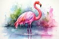 watercolor Flamingo watercolor pink flamingo in splashes Tropical exotic bird rose flamingo