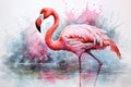 watercolor Flamingo watercolor pink flamingo in splashes Tropical exotic bird rose flamingo