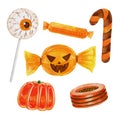 Watercolor flat design happy halloween festival candy collection