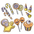 Watercolor flat design happy halloween festival candy collection