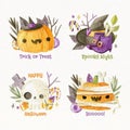 watercolor flat halloween labels collection vector design