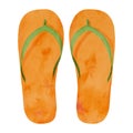 Watercolor flip flops illustration. Hand drawn orange summer slippers isolated on white. Pair of beach shoes. Holiday Royalty Free Stock Photo