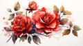 watercolor flora roses and leaves, generative ai