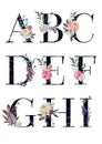 Watercolor Floral Alphabet Isolated Set 1