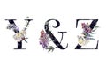 Watercolor Floral Alphabet Isolated Set 4