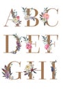 Watercolor Floral Alphabet Isolated Set 1