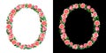 Watercolor floral alphabet of roses, Monogram, title letter O isolated on black and white background.