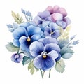 Watercolor Pansy Floral Arrangement Clipart - High Resolution Illustration Royalty Free Stock Photo