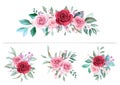 Watercolor floral arrangements clipart for wedding or greeting card composition. Flowers illustration decoration of red and peach Royalty Free Stock Photo