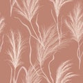 Watercolor floral autumn background. Dry pampas grass seamless vector pattern. Boho fall texture illustration Royalty Free Stock Photo
