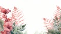 Watercolor Floral Pattern With Pink Leaves And Ferns