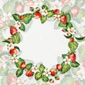 Watercolor floral background with strawberries. Summer card with copy space. Frame with watercolor strawberries. Hand Royalty Free Stock Photo