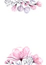 Watercolor floral banner. Vertical A5 card template with place for text. Isolated hand drawn abstract background with