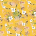 Watercolor floral boho pattern saffron yellow background