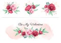 Watercolor floral boquet for valentine design elements and flowers arrangements for wedding invitation card composition