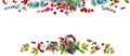 Watercolor floral border from bouquets of eucalyptus branches, rowan berries, rose hips, holly. Can be used as an autumn and Royalty Free Stock Photo