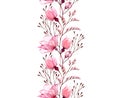 Watercolor floral border. Seamless vertical pattern in repeat. Abstract transparent roses and branches. Isolated hand