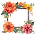 Watercolor floral frame with roses, dahlias and leaves. illustration isolated on white background Royalty Free Stock Photo