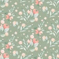 Watercolor floral botanical pattern and seamless background. Ideal for printing fabric and paper or scrapbooking. Hand