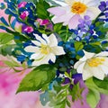 620 Watercolor Floral Bouquet: An artistic and abstract background featuring a watercolor floral bouquet in soft and blended col Royalty Free Stock Photo