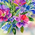 620 Watercolor Floral Bouquet: An artistic and abstract background featuring a watercolor floral bouquet in soft and blended col Royalty Free Stock Photo