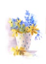 Watercolor floral bouquet in Vase