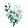 Watercolor Flowers Green Foliage In White Flowers Background Art