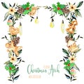 Watercolor floral Christmas arch with hanging lamps for holiday design