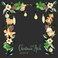 Watercolor floral Christmas arch with hanging lamps for holiday design