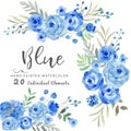 Watercolor floral composition blue rose for wedding