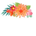 Watercolor floral crown of tropical flowers and leaves